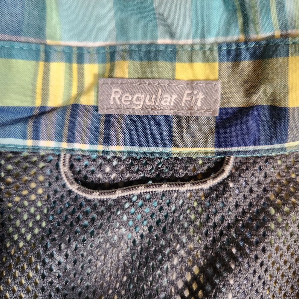 Columbia Shirt Men's Battle Ridge Short Sleeve Button‎ Front Green Yellow Plaid - Picture 5 of 15